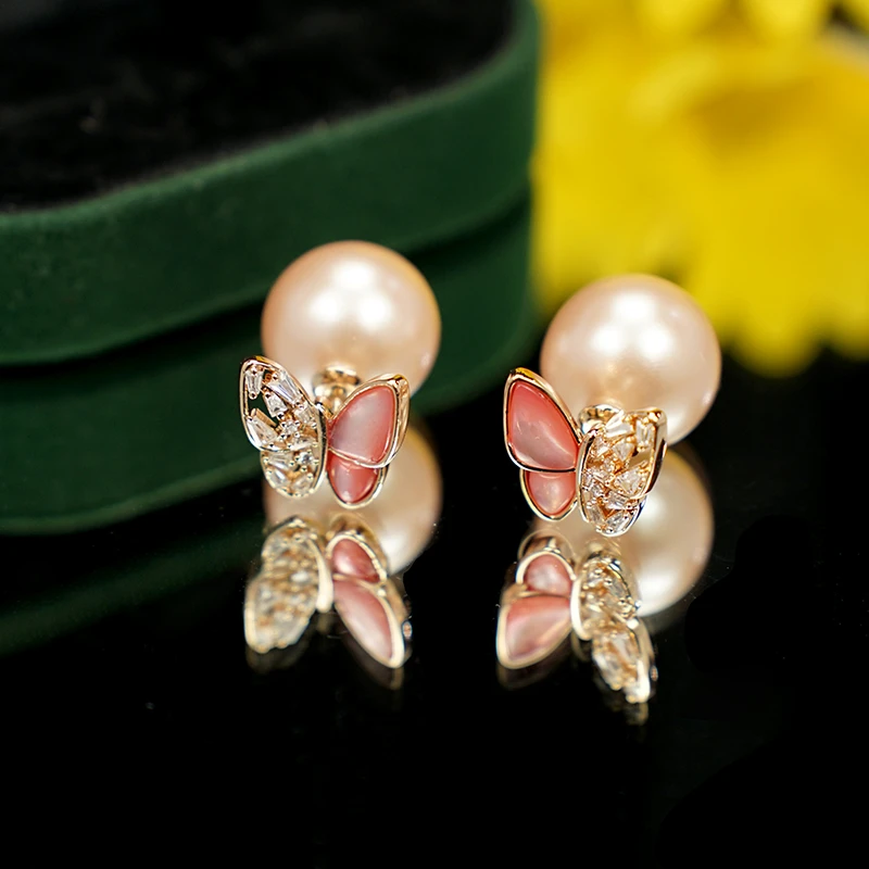 铜合金耳饰 5645 气质甜美蝴蝶两戴款精致法式温柔超仙高定耳钉