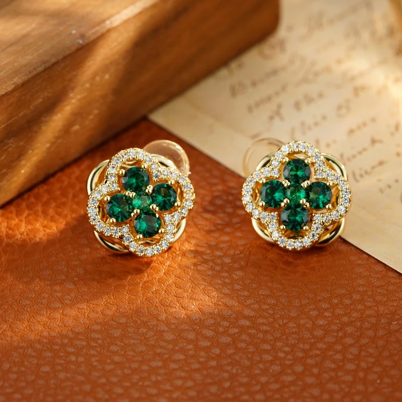 铜合金合成锆石耳饰 5508 通勤干练经典小香风气质优雅花朵耳钉