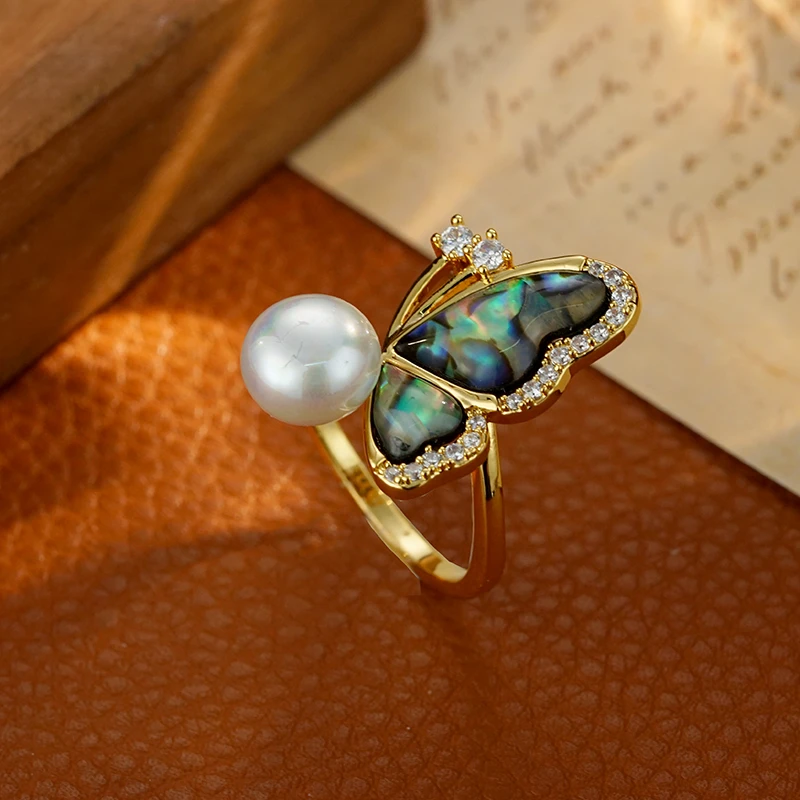 铜合金戒指 2204 可口可调节精致温柔百搭炫彩蝴蝶戒指食指戒指环