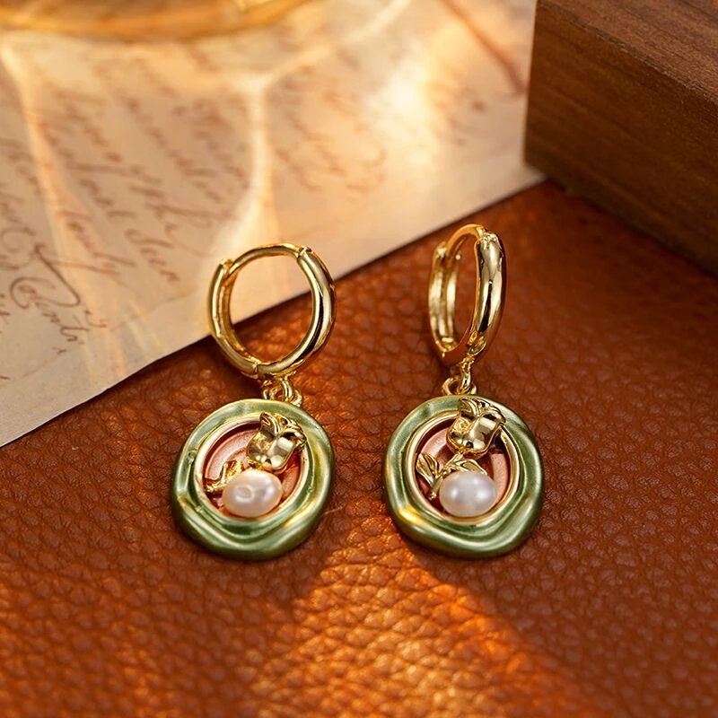 铜合金珐琅耳饰 5538 新中式气质巴洛克精致玫瑰花优雅耳环耳坠