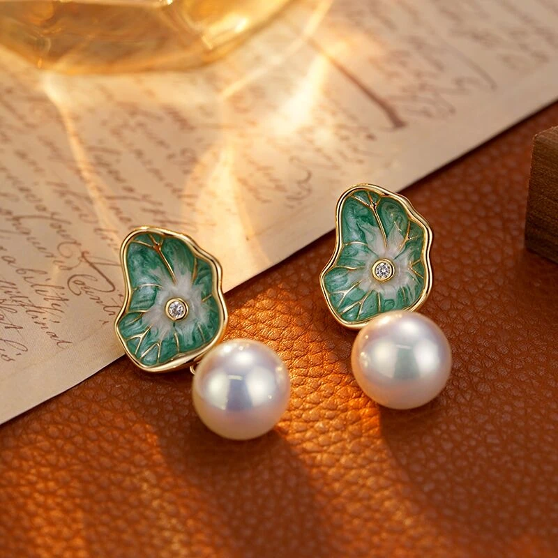 铜合金耳饰 5697 新中式油画荷叶国风小众简约气质优雅耳环耳坠