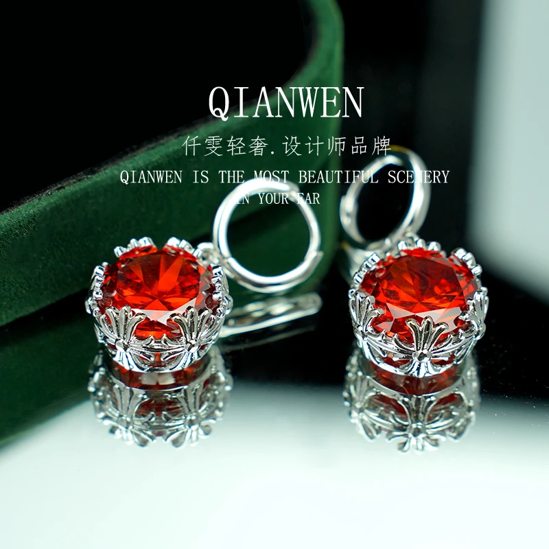 铜合金耳饰 5949 轻奢红色简约经典镶嵌百搭吊坠耳饰