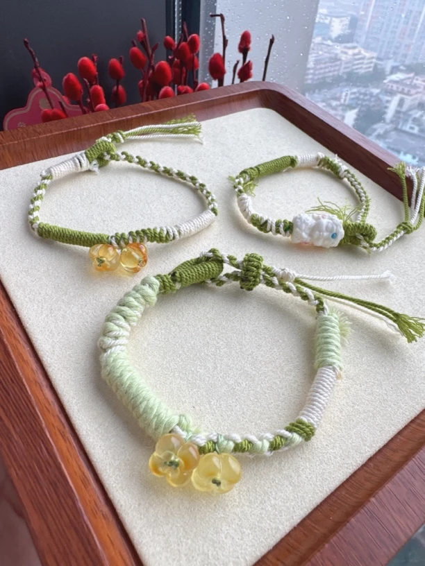 非金属布艺手链 手工编织手链绿色小清新可爱女手绳简约ins森系