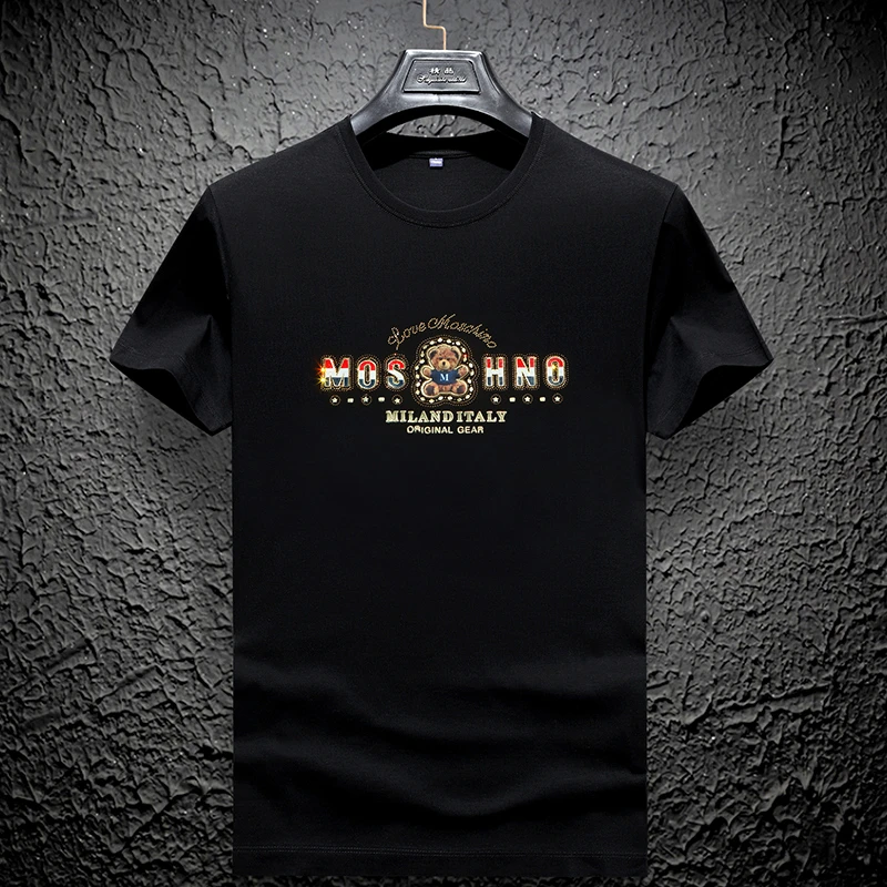 欧货新款男士短袖T恤烫钻个性圆领夏季时尚轻奢百搭半袖体恤 上衣