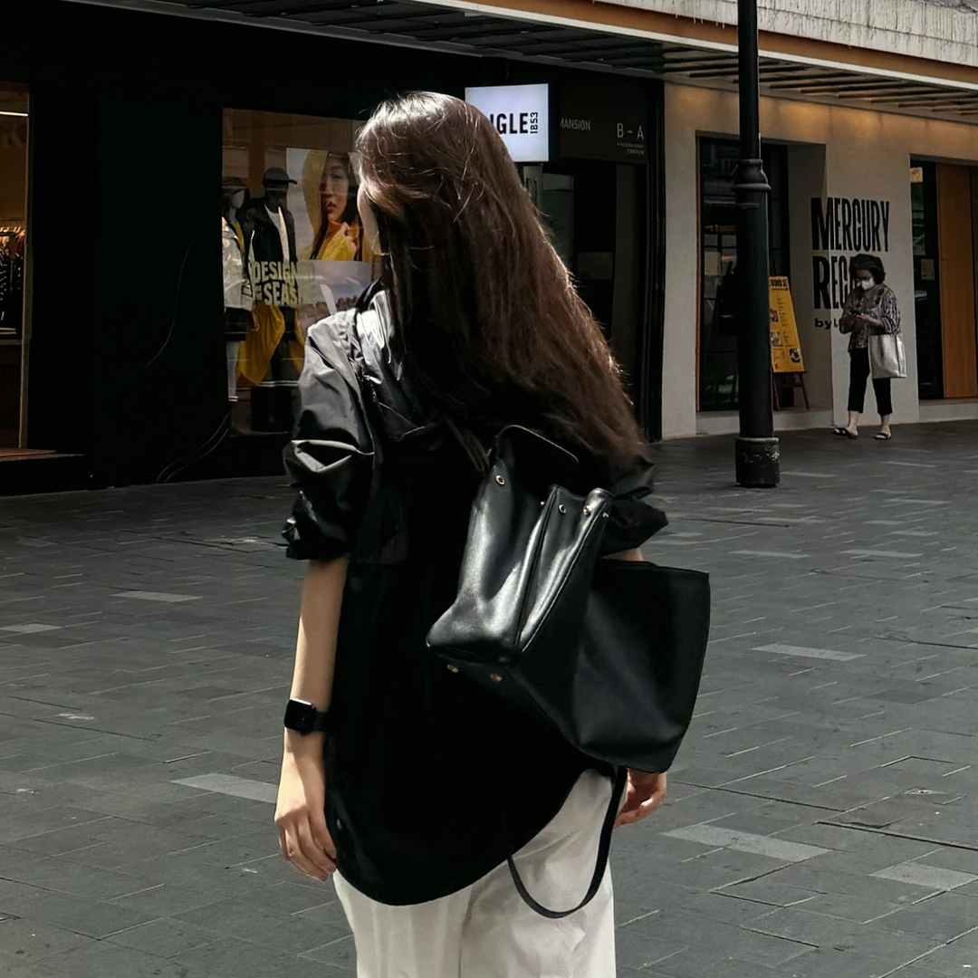 ROMI STUDIO“松弛至上"头层牛皮拼羊皮大容量手提托特包24SSB119