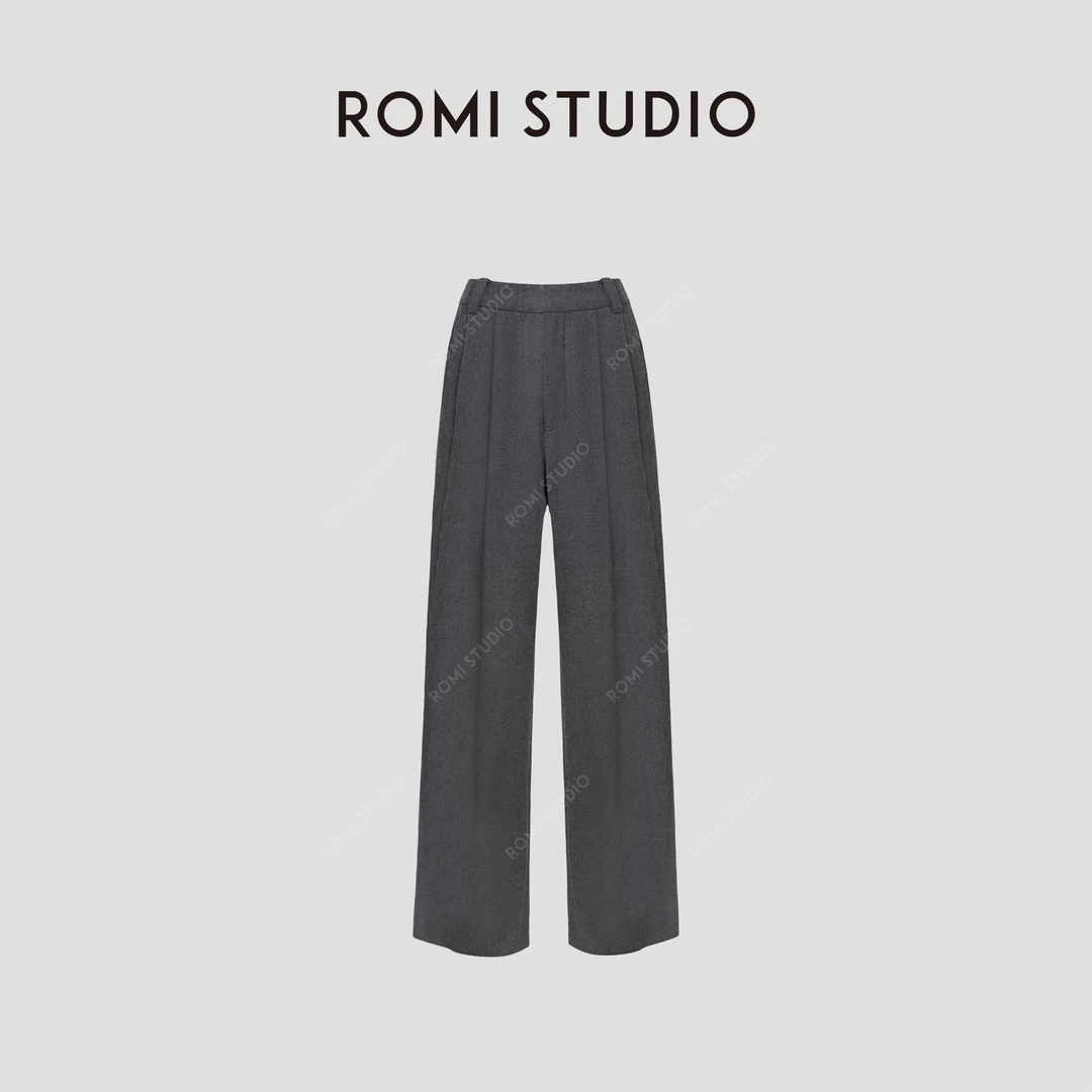 ROMI STUDIO“松弛随性”100%棉磨毛高腰宽松阔腿休闲裤 431K3047