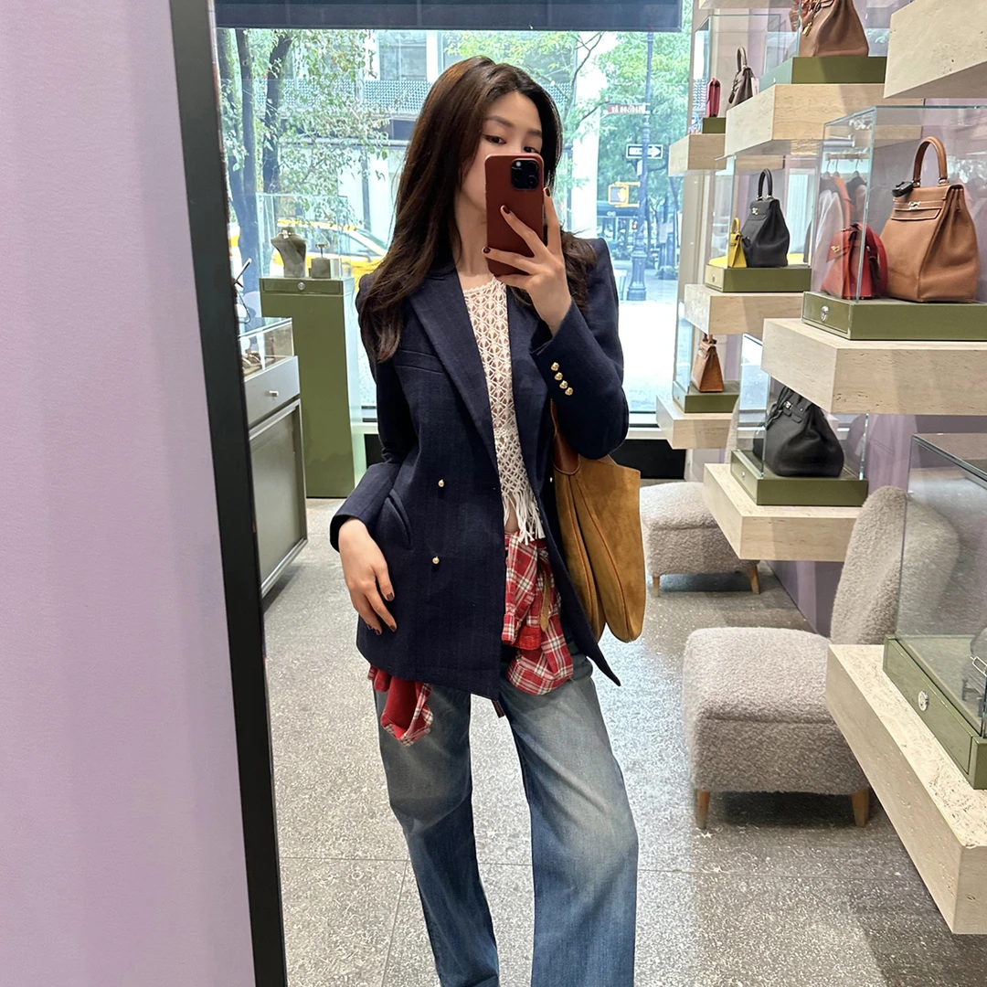 ROMI STUDIO“Vintage"系列定制羊毛混纺西装领双排扣外套23AWW527