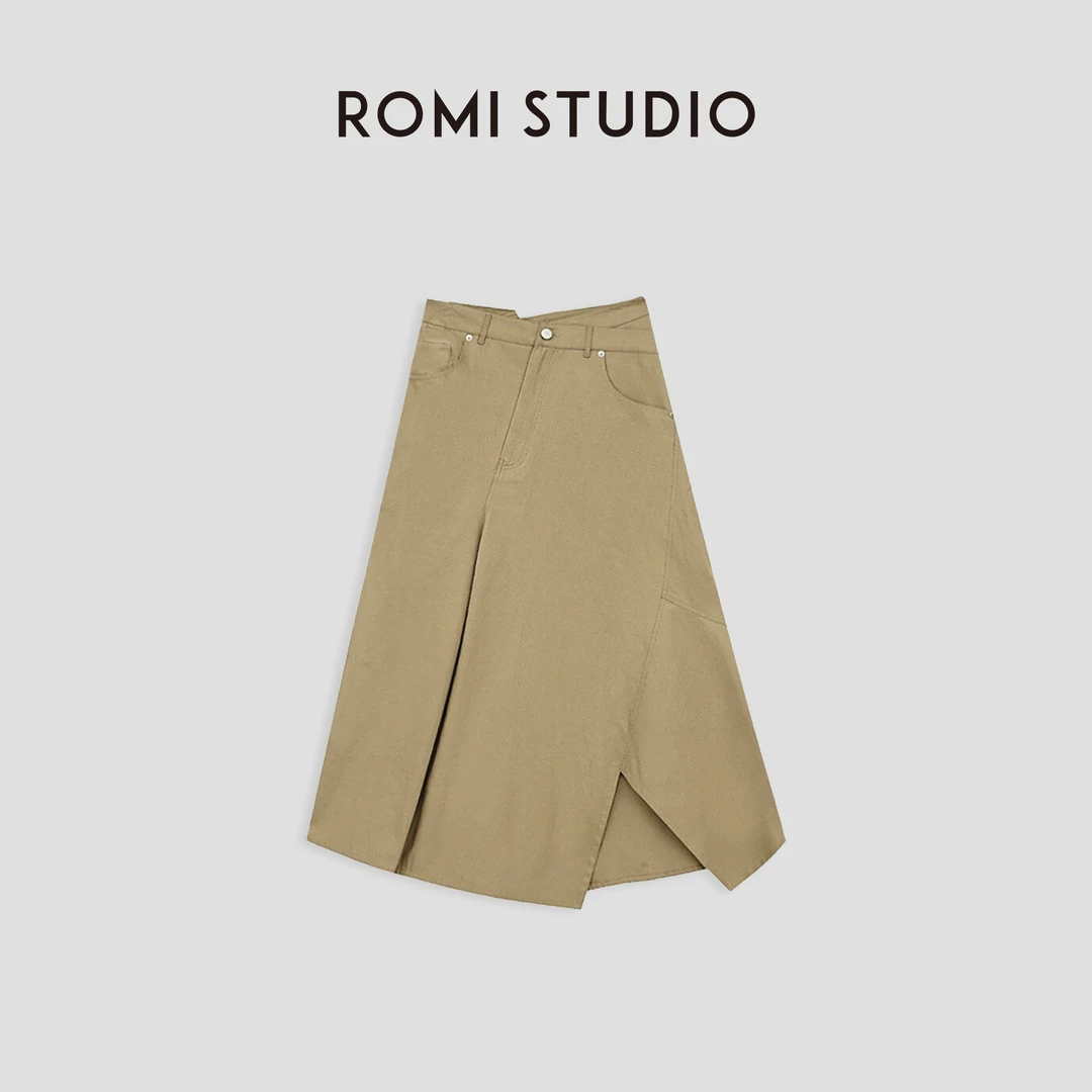 ROMI STUDIO"经典升级"棉麻立体裁剪高腰不规则裙摆半裙长裙Q3763