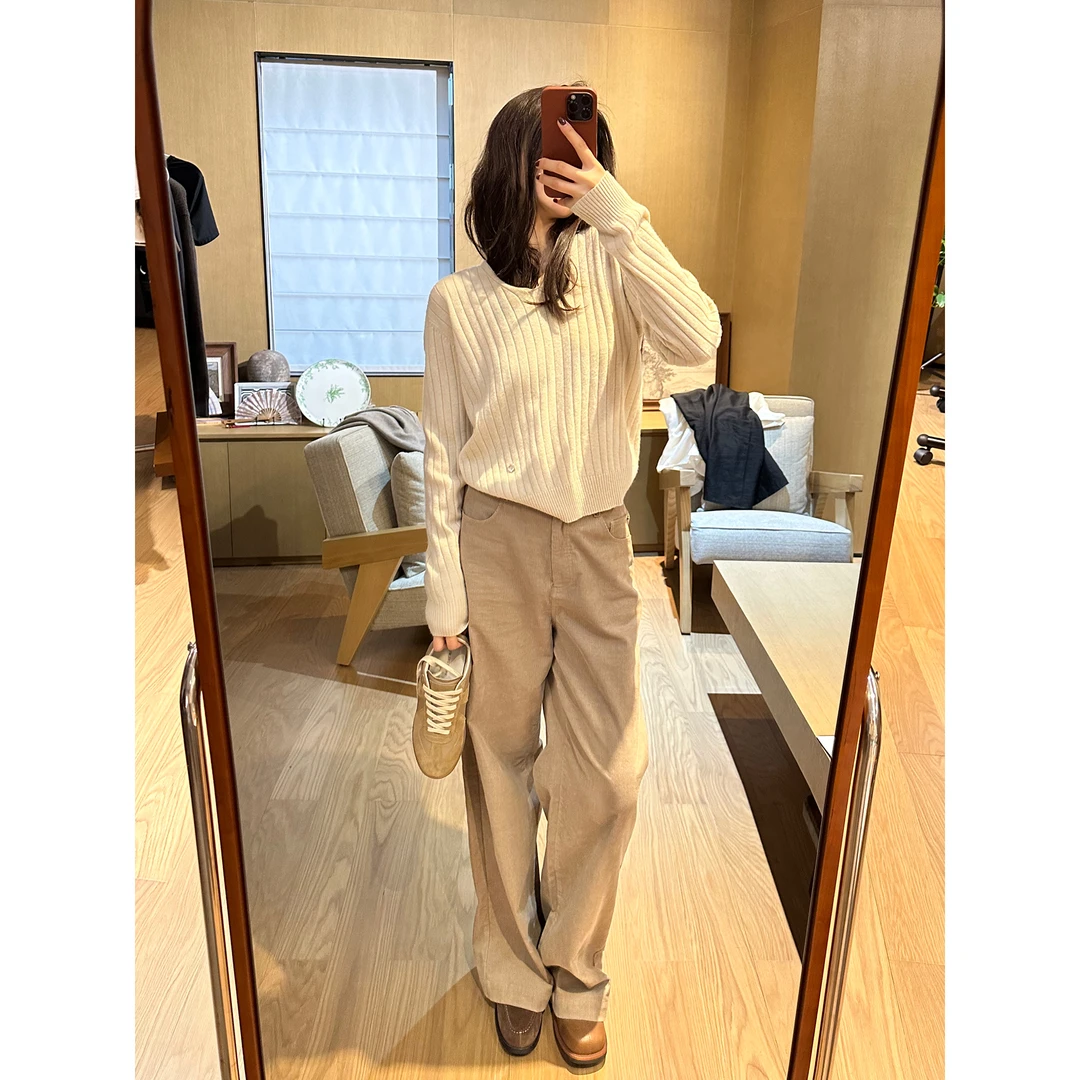 ROMI STUDIO“quiet luxury”26支粗纺羊绒羊毛V领针织毛衣23AWM262