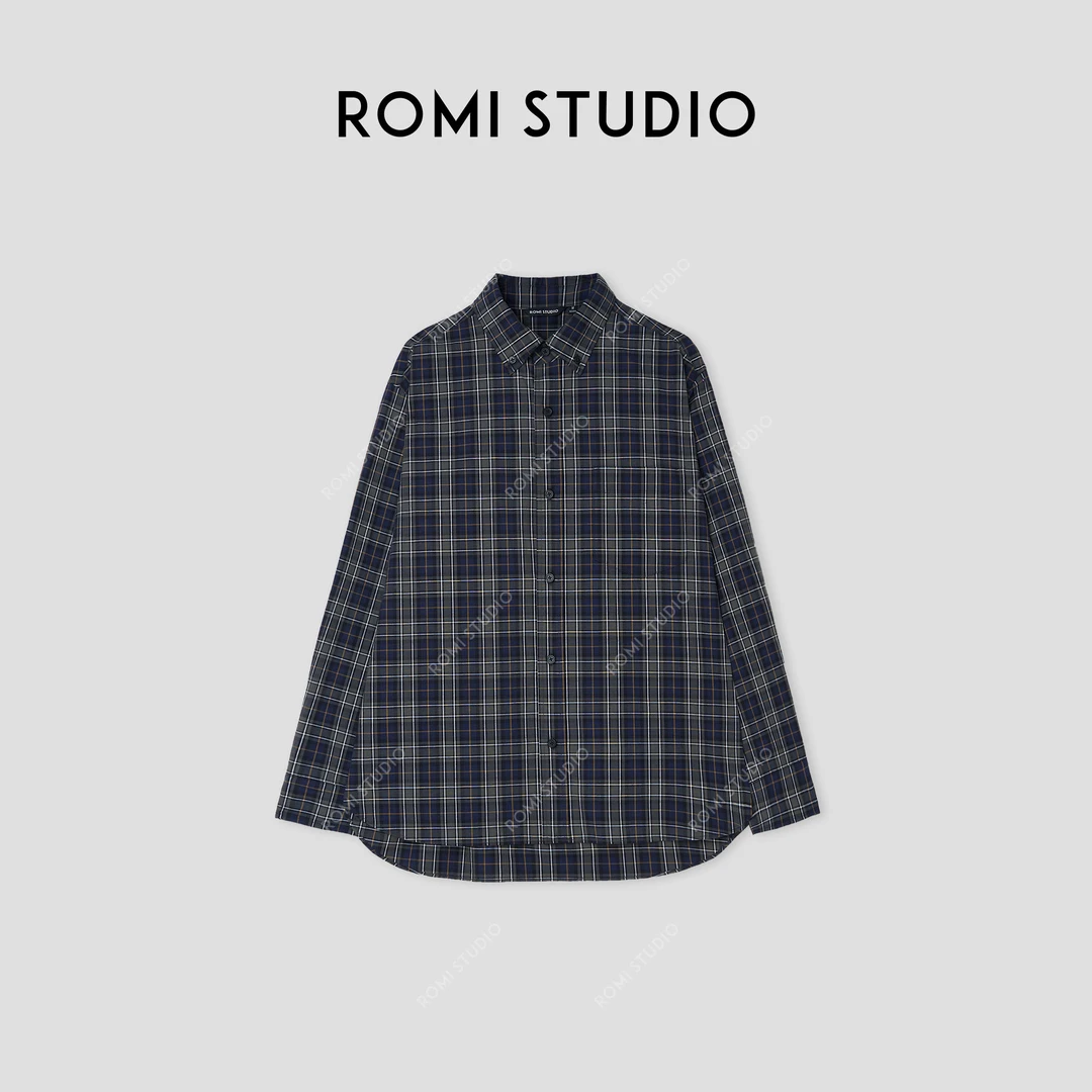 ROMI STUDIO“自我格调”高密棉磨毛格纹宽松长袖衬衣431C2017