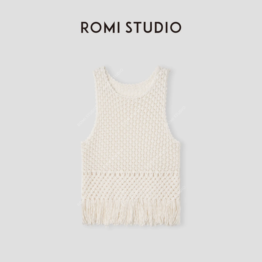 ROMI STUDIO“东方美学” 优雅透气流苏镂空针织上衣24SSM465