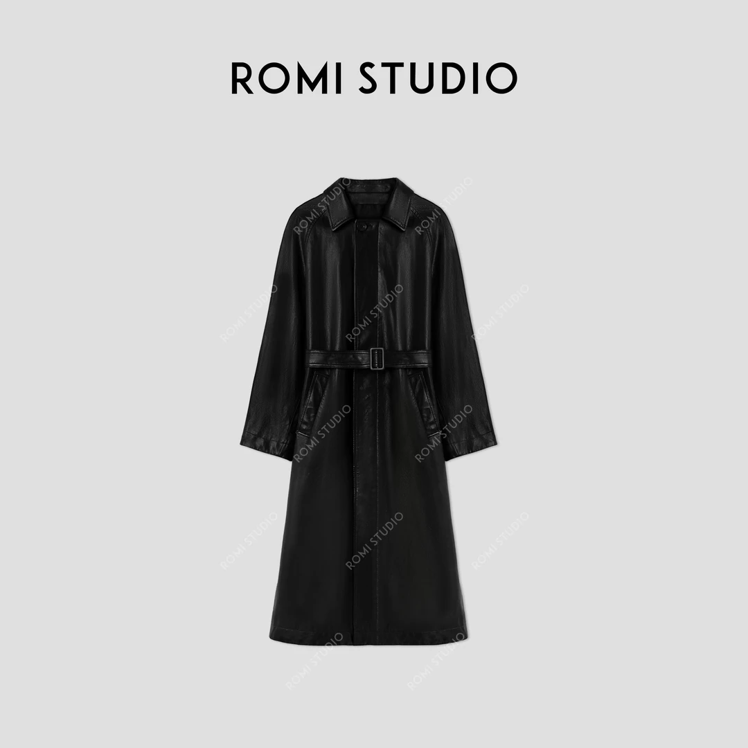ROMI STUDIO“棕标甄选”全植揉羊皮薄软挺阔手工长款皮衣 441P9026