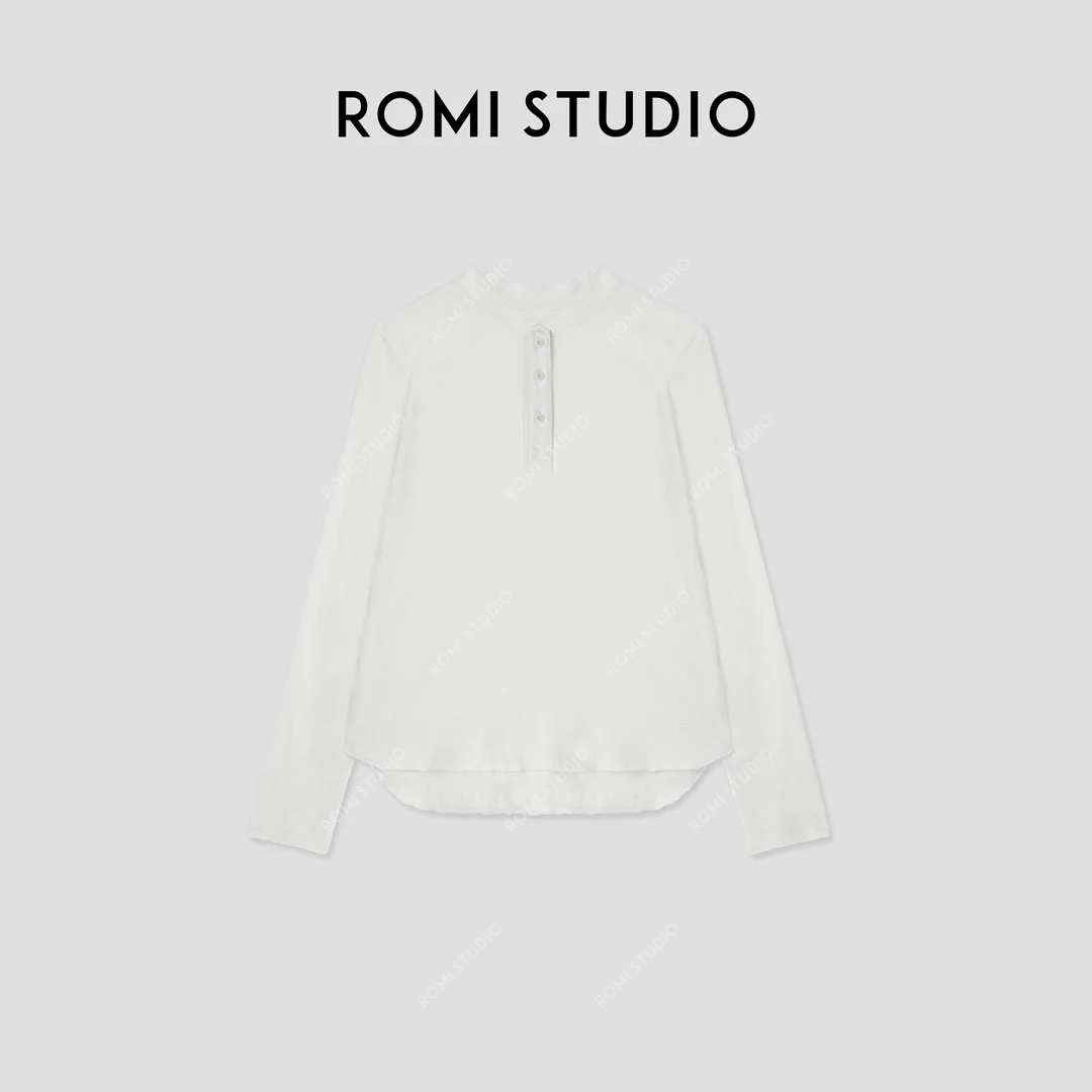 ROMI STUDIO “亨利经典”竹节棉亨利领百搭长袖打底T恤421G9029