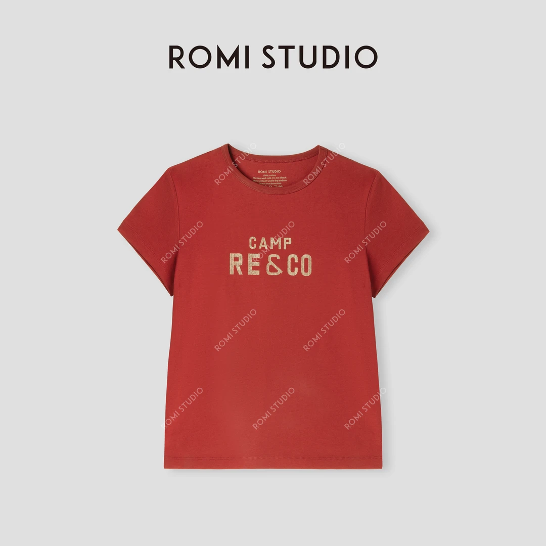 ROMI STUDIO “美式复古” 250G棉肤感洗水印花休闲短袖T恤24SST829