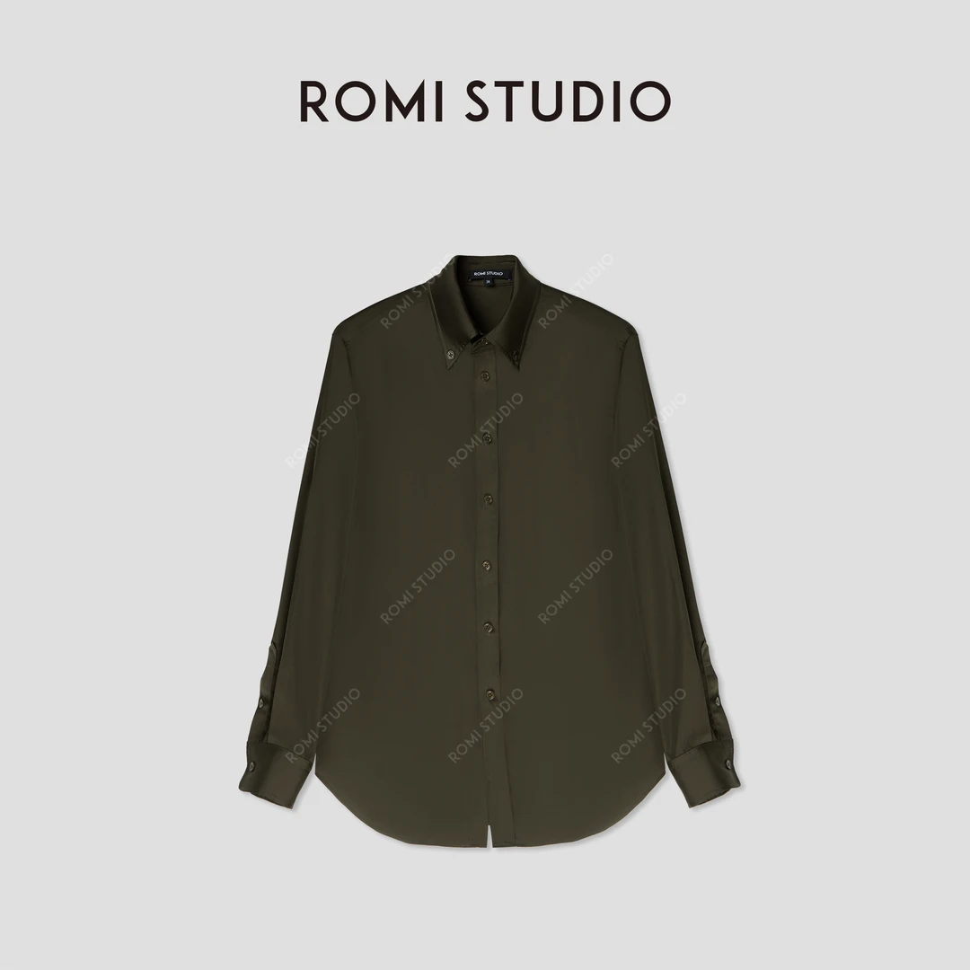 ROMI STUDIO"优雅重现”随性洒脱气质宽松简约廓形墨绿色衬衣T3635