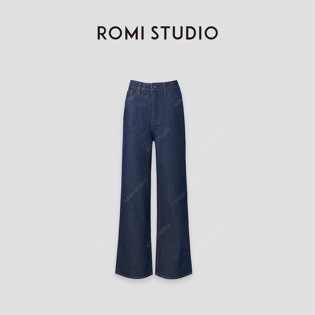 ROMI STUDIO “重磅丹宁” 100天然纤维棉中腰直筒牛仔裤 431N2070