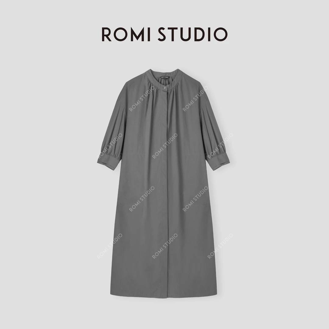 ROMI STUDIO“松弛高知” 亲肤腰带七分袖风衣连衣裙24SSQ499