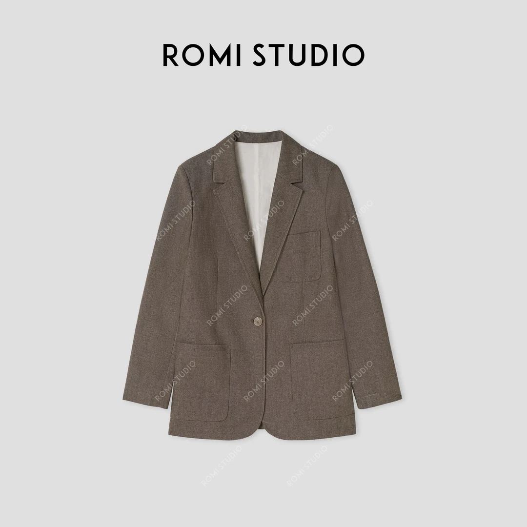 ROMI STUDIO“自我轮廓”肤感棉麻结肌理腰带修身西装外套 441W5009