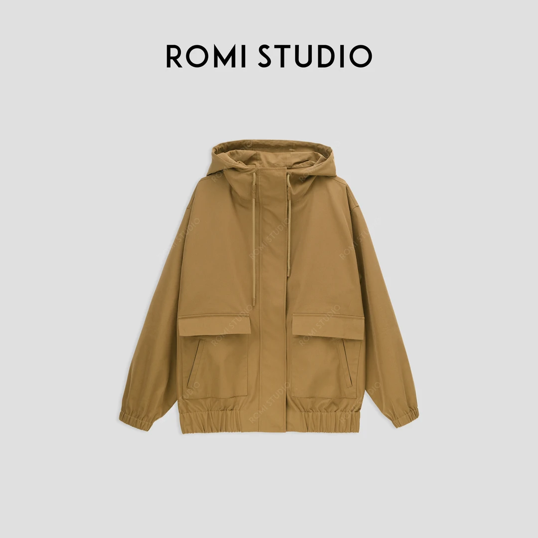 ROMI STUDIO“Cozy Design”棉质挺阔透气连帽抽绳风衣外套24SSW114