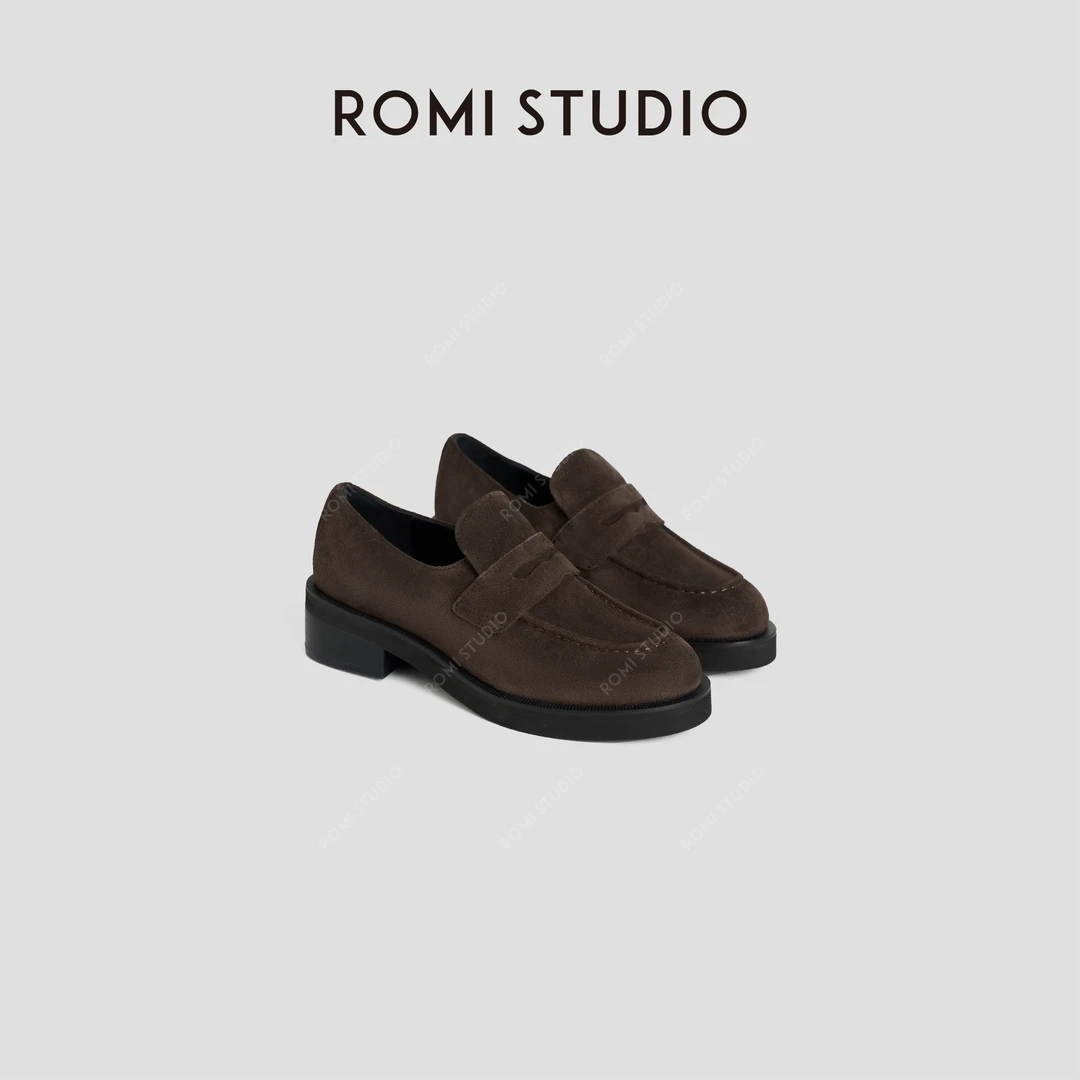 ROMI STUDIO“乐福经典”牛反绒雾面中跟厚底耐磨乐福鞋 448DS013