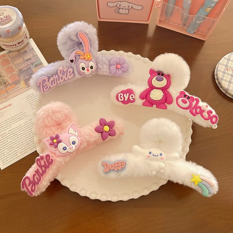 大号草莓熊毛绒抓夹女秋冬后脑勺盘发夹子学生党鲨鱼夹发卡子头饰