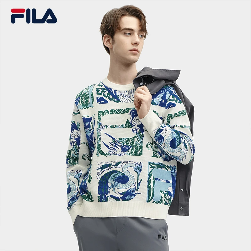 Fila/斐乐男士【满印保暖舒适】春季潮流时尚百搭编织衫F11M418401F