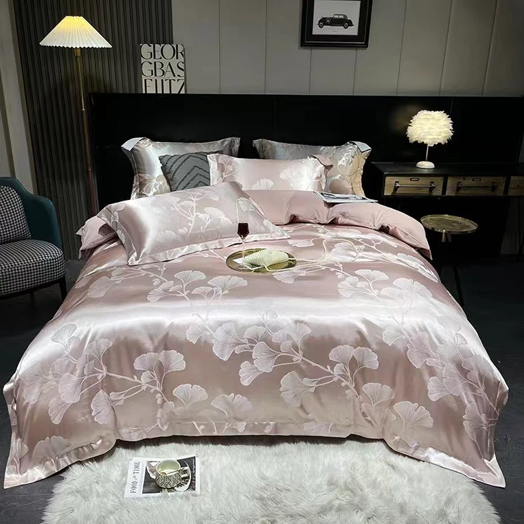 【女神款】 一叶知秋 贡缎色织提花四件套裸睡轻奢透气亲肤欧式高档