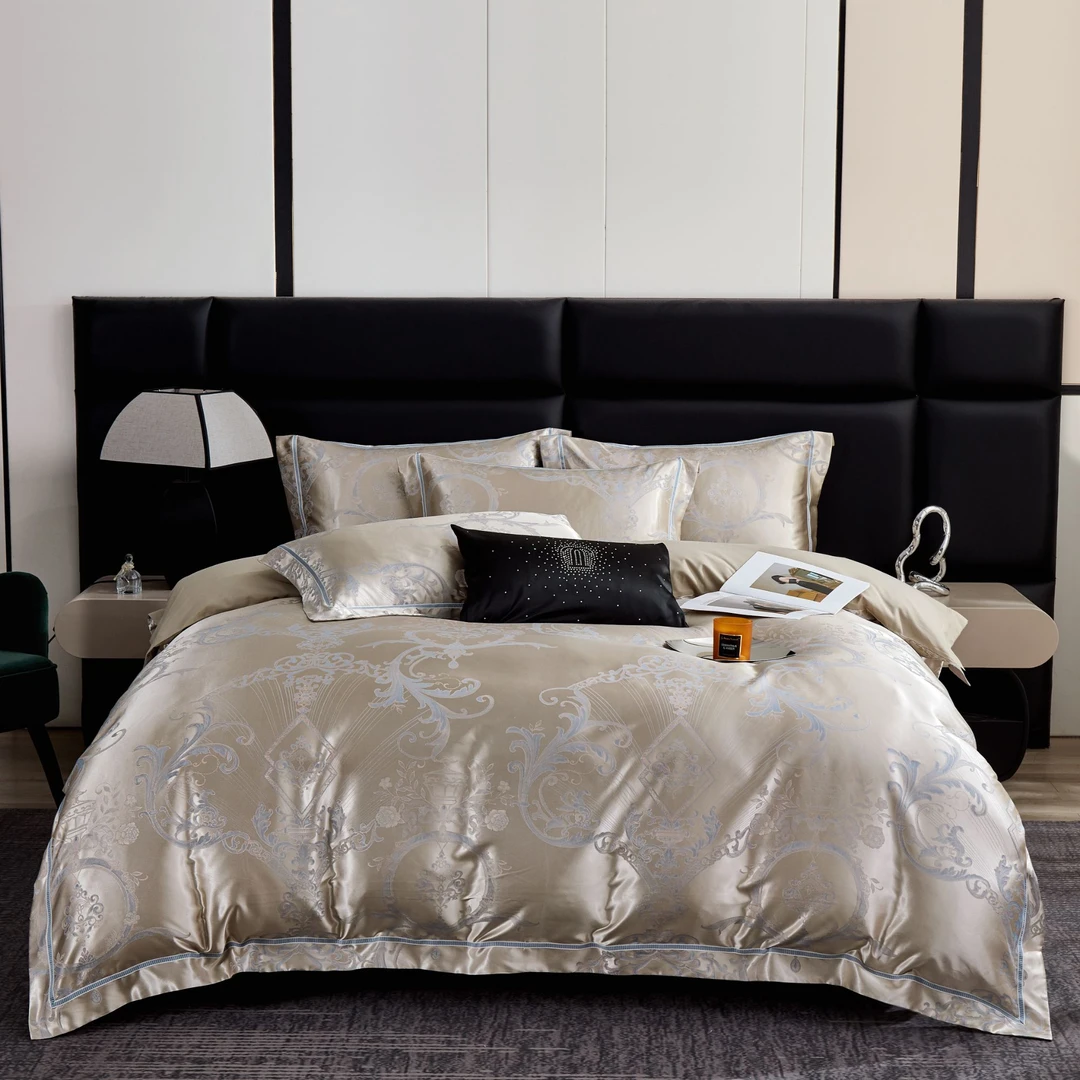 蒂梵尼香槟 轻奢贡缎提花四件套亲肤裸睡柔软被套丝滑高端欧式