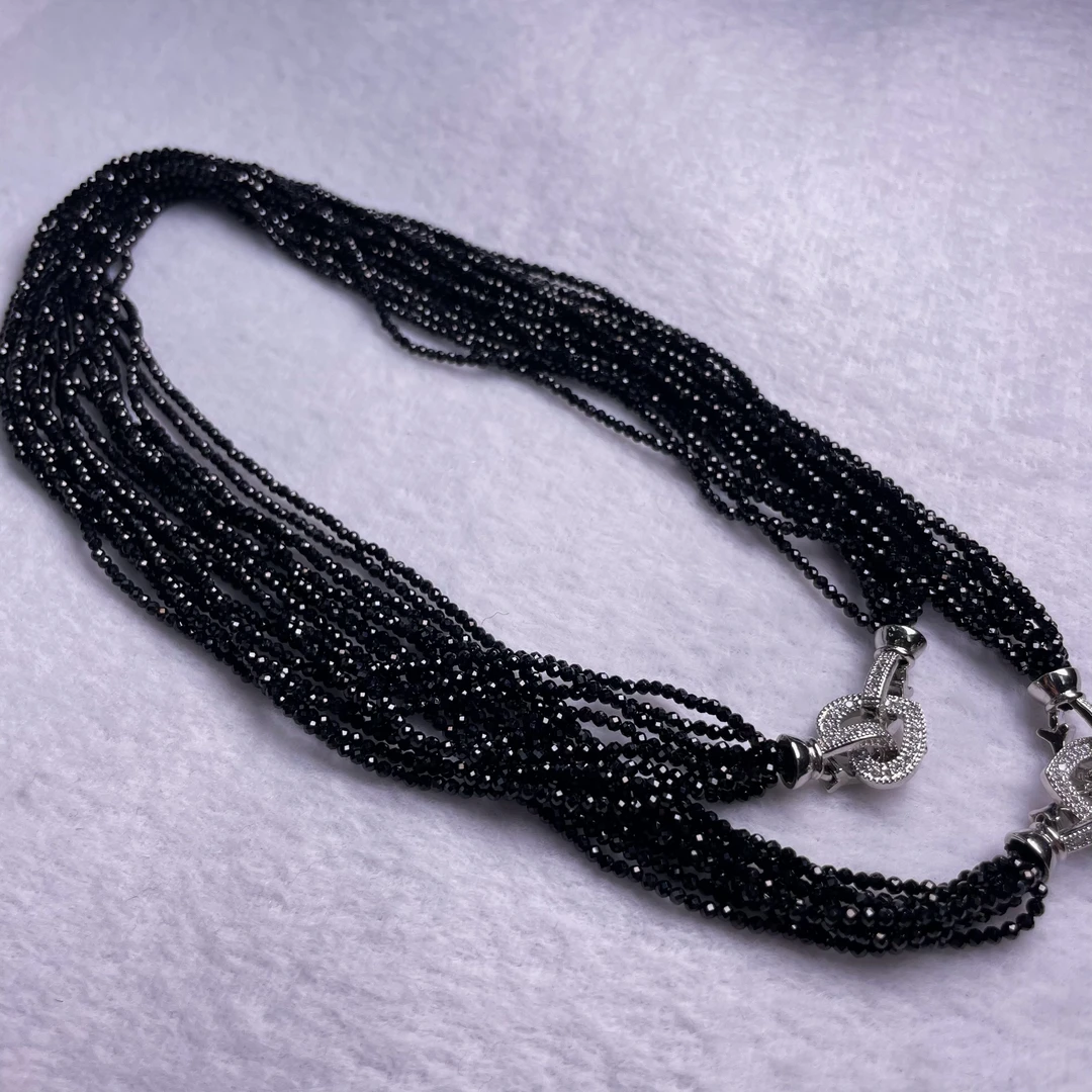 合金项链 黑色手工扭扭闪珠链时尚百搭项链（拍1发2短条）