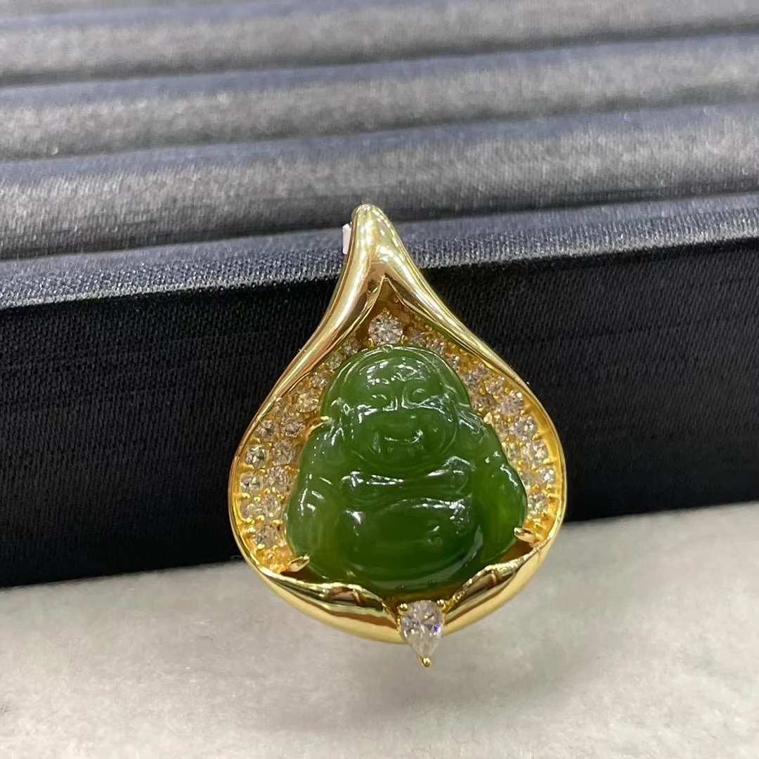 S925银菠菜绿精美设计款小佛吊坠