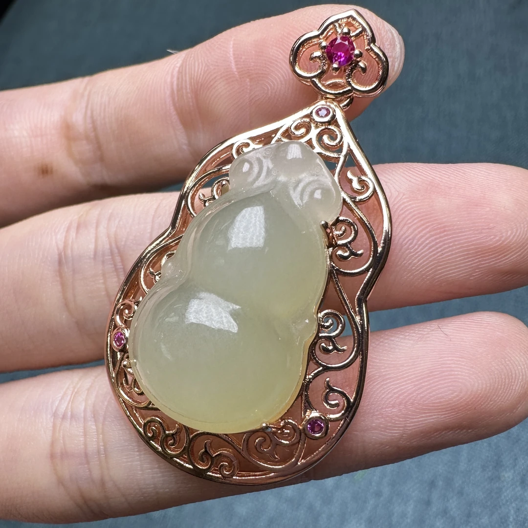 S925银和田玉晴水葫芦吊坠*DN024