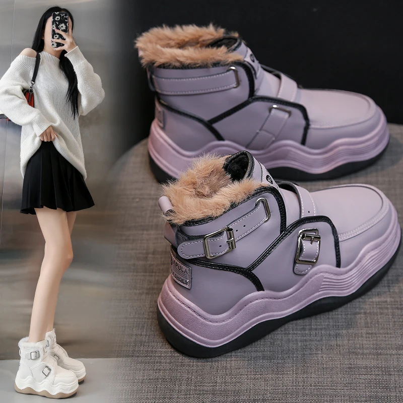 【正品】真皮厚底雪地靴女鞋2023冬季加绒加厚百搭休闲高帮棉靴子