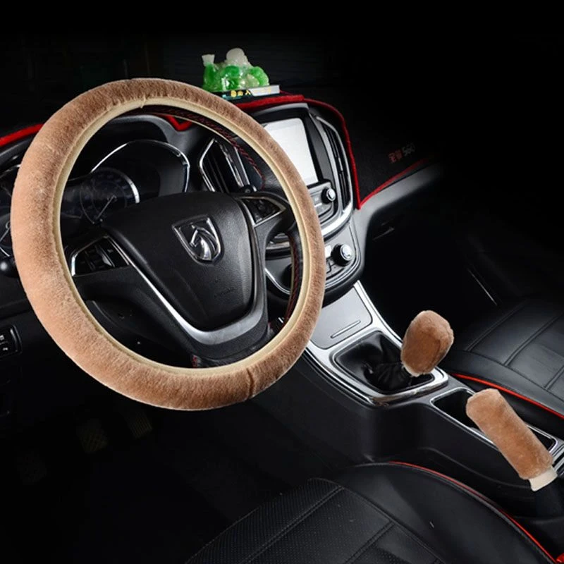 汽车冬季短毛绒方向盘把套手刹套挡杆套通用三件套无异味不掉毛