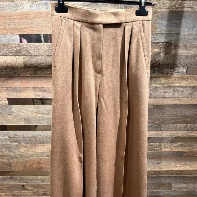 Maxmara 24新款驼色骆驼绒阔腿裤