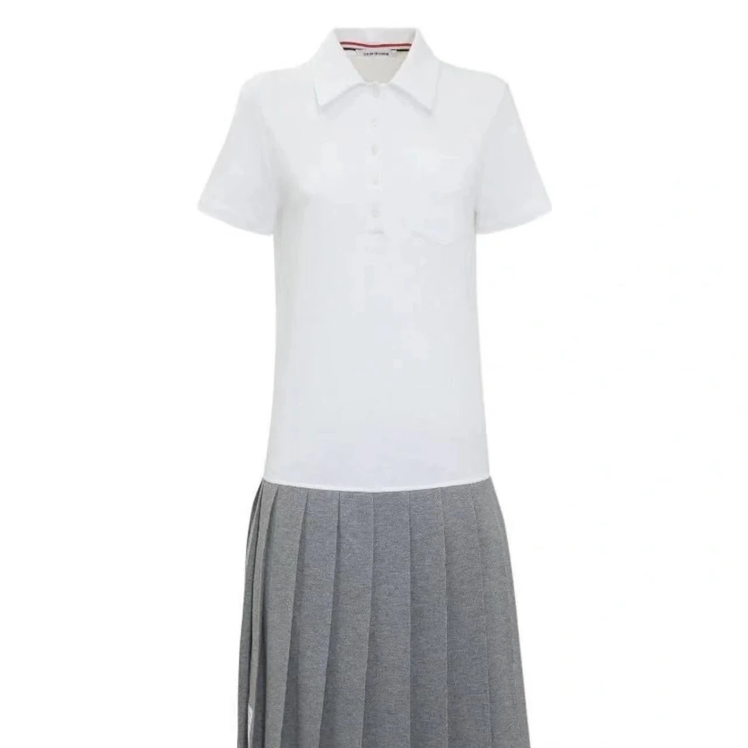 Thom Browne 白灰拼接百褶连衣裙