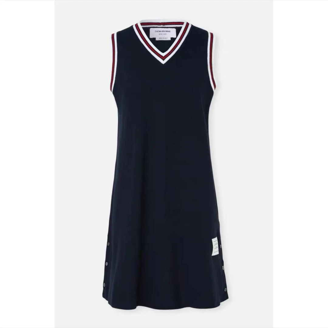 Thom Browne 海军蓝无袖v领连衣裙