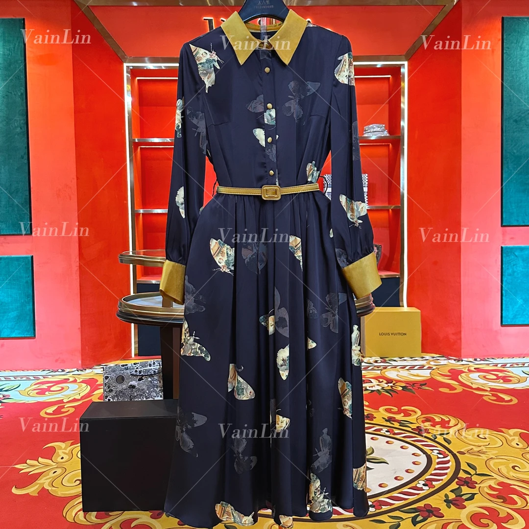 【关关】蝶影秋风法恩琳法式设计高定制款显瘦连衣裙 0047