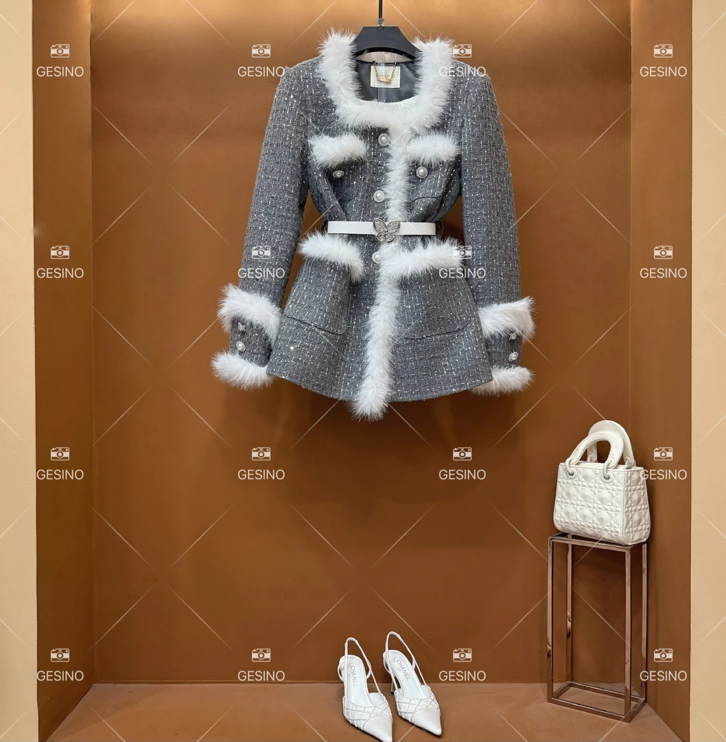 【关关】秋冬气质小香风时尚设计师中长款羽绒服 QD-2024998