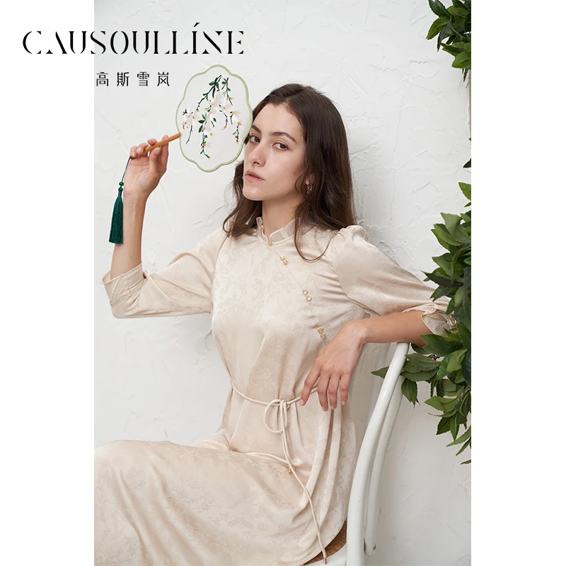 高斯雪岚【秋装活动】时尚气质中国风收腰女装宽松连衣裙24312106