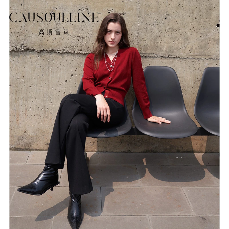 高斯雪岚【秋装活动】显瘦休闲针织衫V领开衫上衣女24313652