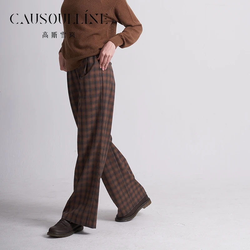 高斯雪岚【春装福利】显瘦百搭款典雅直筒格子裤24117024
