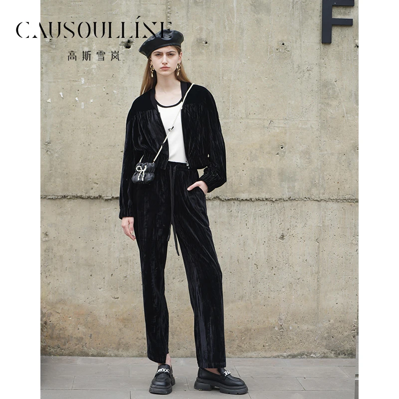 高斯雪岚【秋装活动】时尚气质黑色短外套休闲上衣女24311002