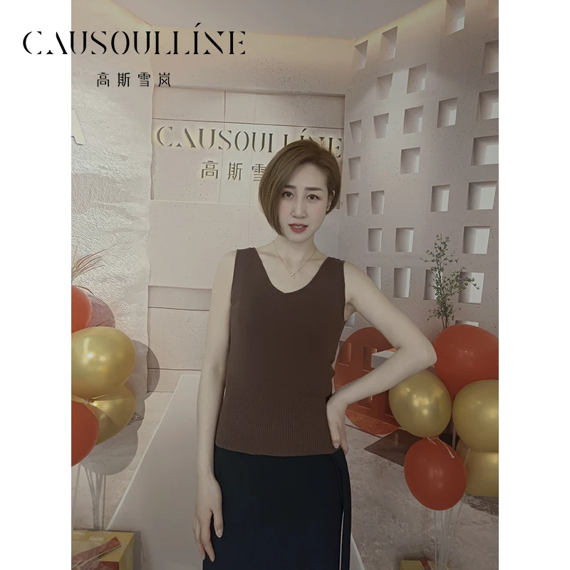 高斯雪岚【春装新品】2024春新款V领针织背心内搭24113383