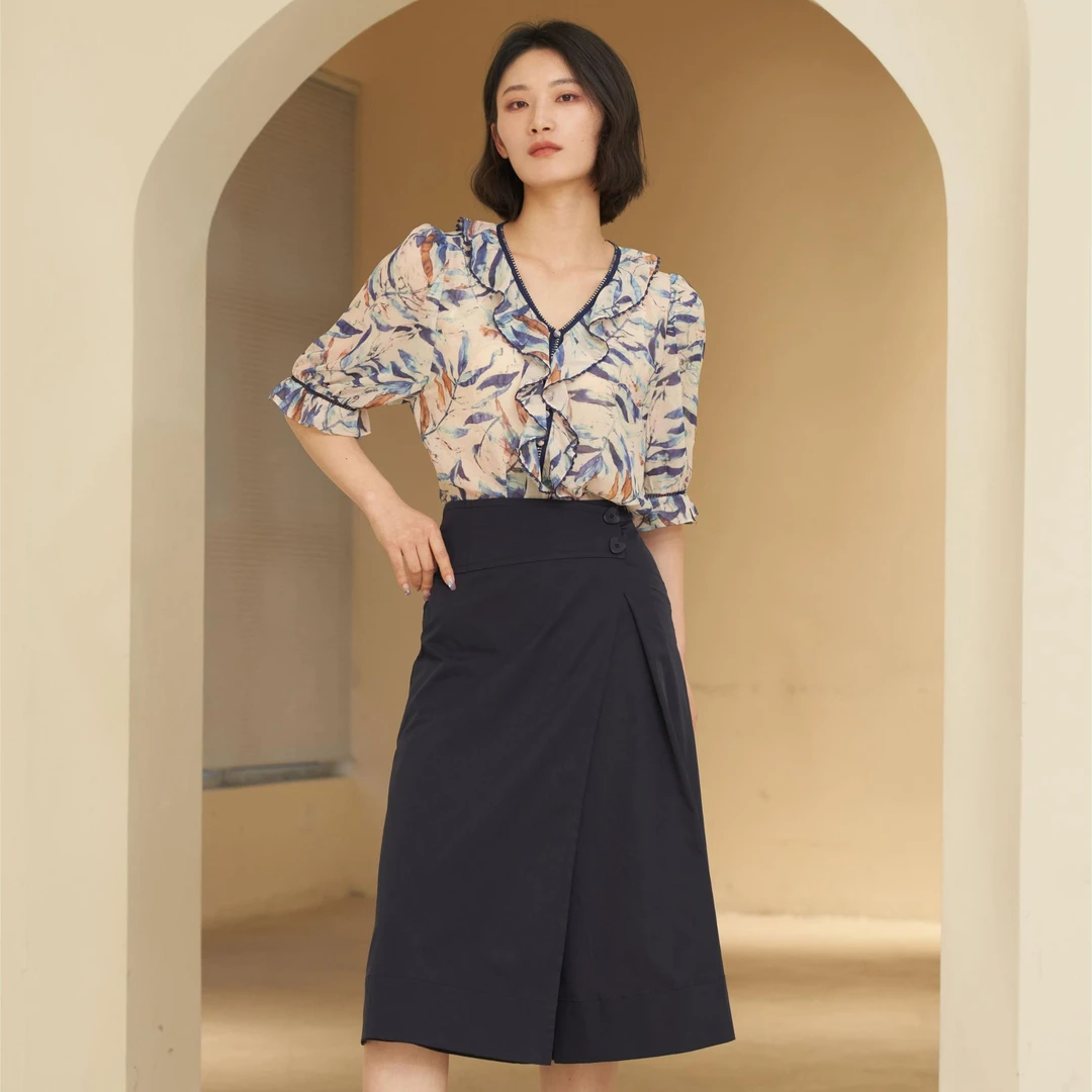 HIUOYA【夏装福利】休闲印花时尚气质衬衫23271831