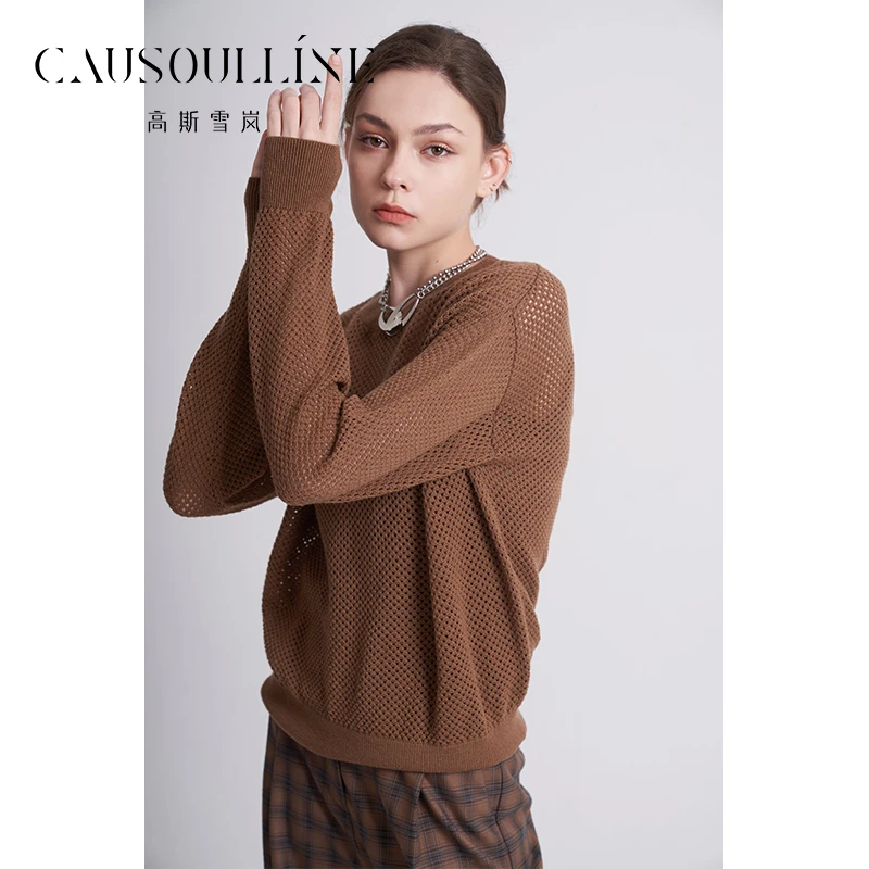 高斯雪岚【春装福利】圆领长袖针织衫百搭宽松套头毛衣24113163