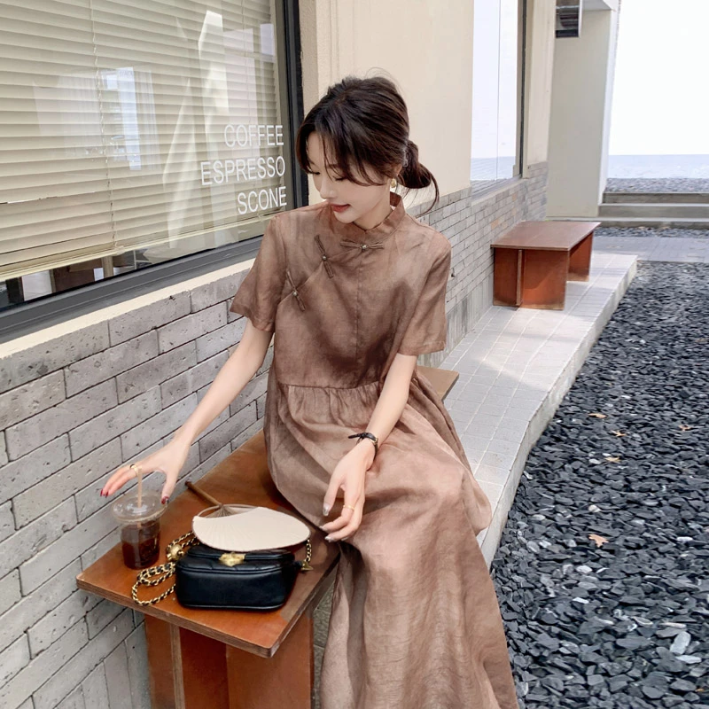 新中式女装国风连衣裙女夏2024年新款茶服气质高级感改良旗袍长裙