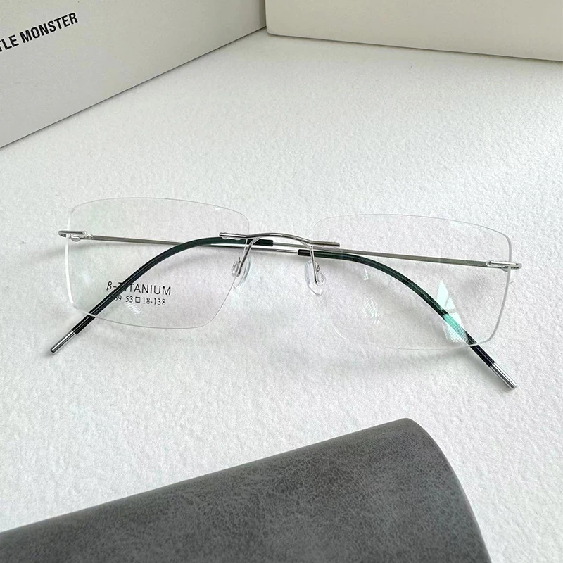 斯文败类无框眼镜框近视潮流男护目防蓝光辐射可定制有度数变色女