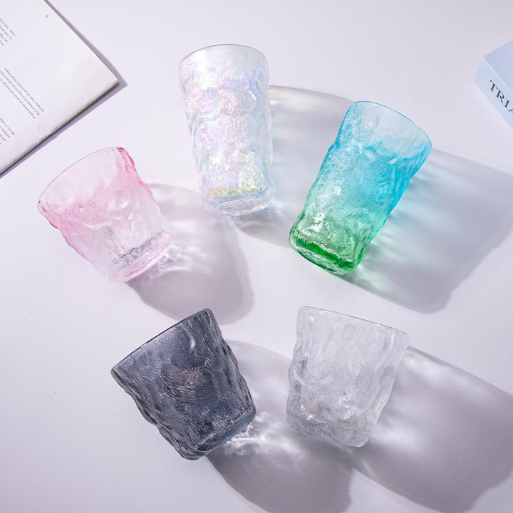 小玻璃杯子喝水杯家用冰川杯喝水透明牛奶杯咖啡杯冰川磨砂水杯