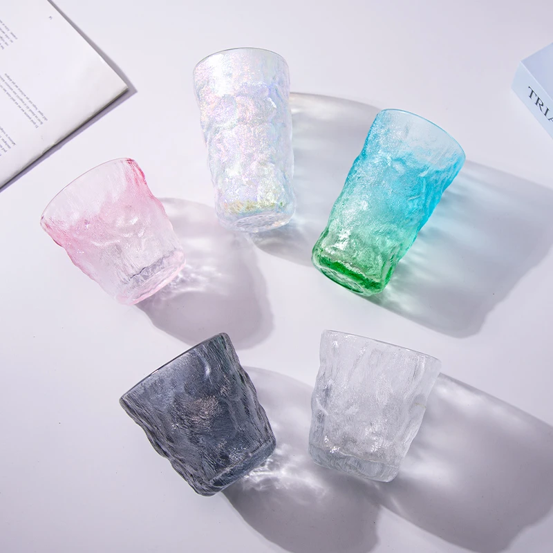 小玻璃杯子喝水杯家用冰川杯喝水透明牛奶杯咖啡杯冰川磨砂水杯