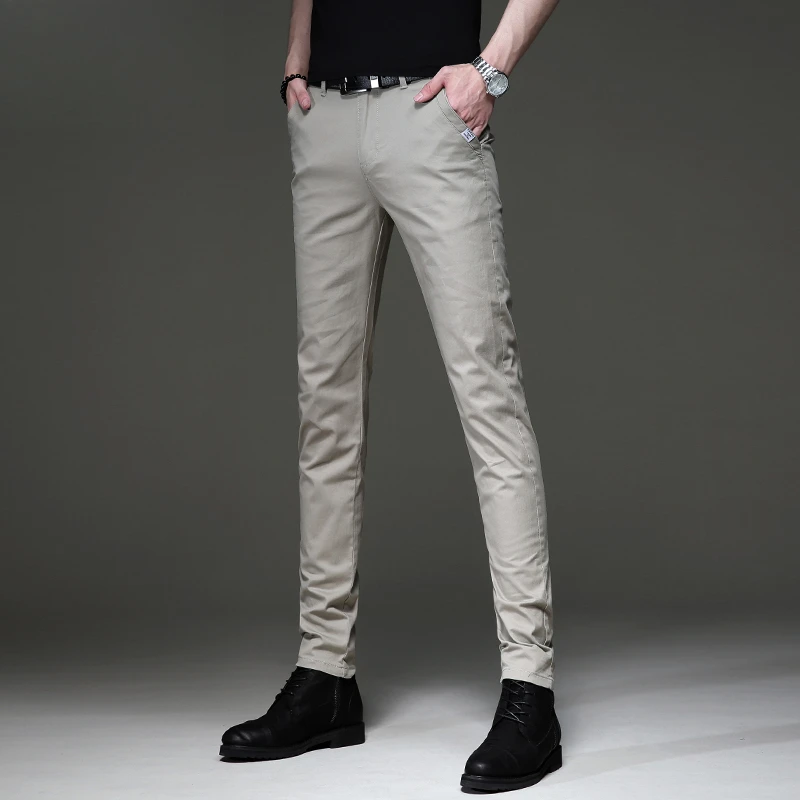 高端春夏新款休闲裤男士简约免烫商务西裤男韩版潮流修身小脚裤子